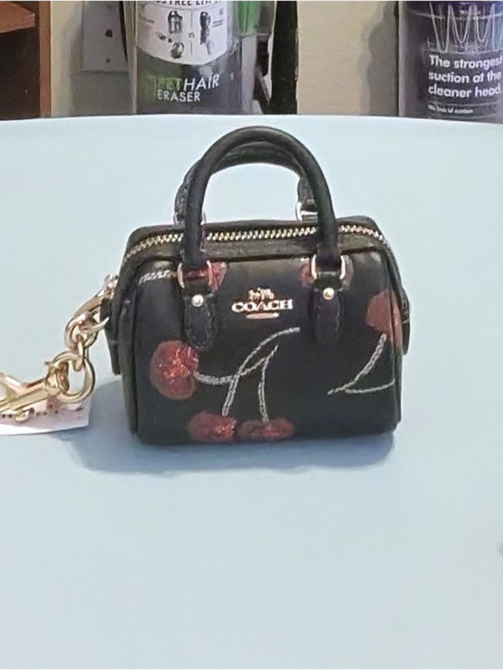 Coach Black Mini Rown Satchel with Red Cherry Print